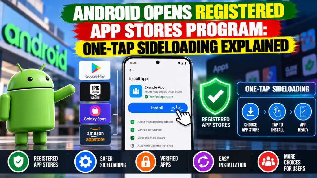 Android Registered App Stores program offering a simpler installation experience for third-party app marketplaces.
